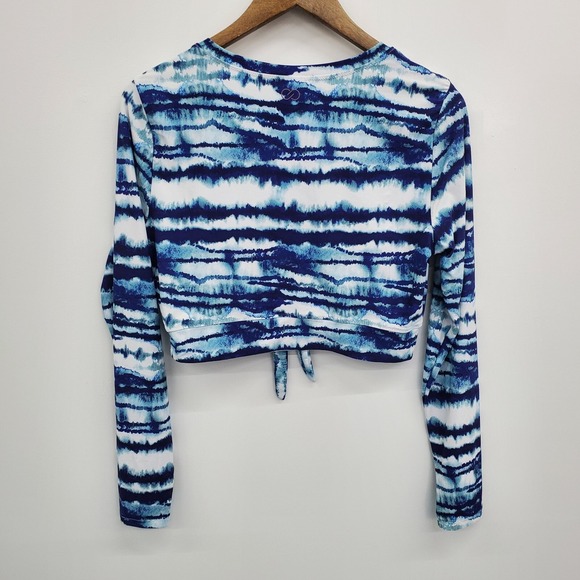 Calia Womens L Blue Tie Dye Long Sleeve Crop Top Stretch Y2K Activewear - Picture 4 of 13
